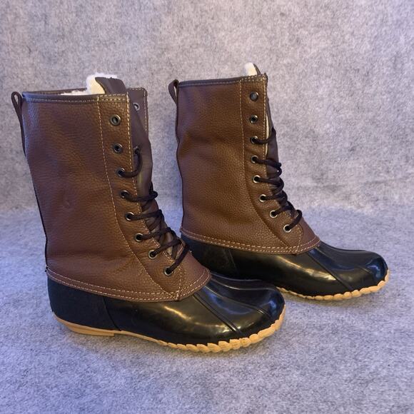 Sporto Duck Boots Women’s Size 8 Daphne Style Leather Upper Faux Fur Waterproof - Picture 3 of 10